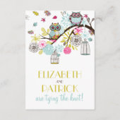 カラフルなフクロウと落ち葉のレセプションカード エンクロージャーカード (裏面)