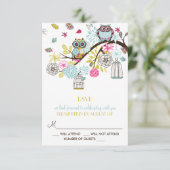 カラフルなフクロウと落ち葉の出欠カード 出欠カード (スタンド正面)