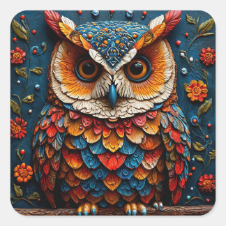 🦉 カラフルなフクロウのアート グッズ 🦉 スクエアシール