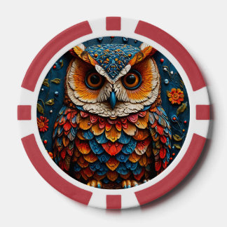 カラフルなフクロウのカジノ風アートギフト フクロウファン向け ポーカーチップ