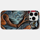 カラフルなフクロウのデザイン 山々と夕焼け Case-Mate iPhoneケース (裏面 (横))