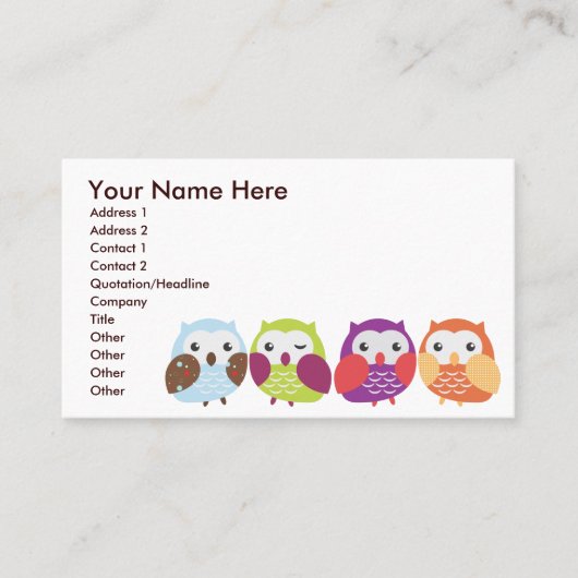 カラフルなフクロウの名刺 名刺 (正面)