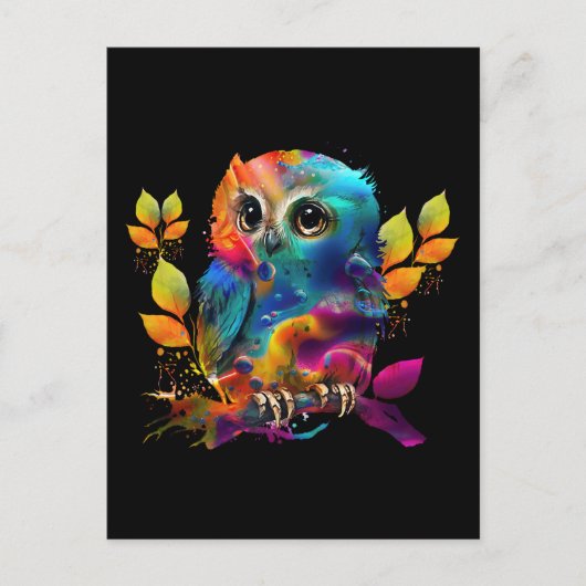 カラフルなフクロウの抽象画 ポストカード (正面)