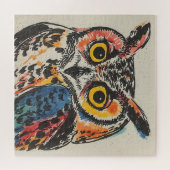カラフルなフクロウの水彩画 ジグソーパズル (横)