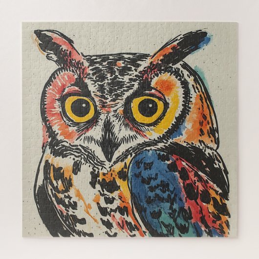 カラフルなフクロウの水彩画 ジグソーパズル (縦)