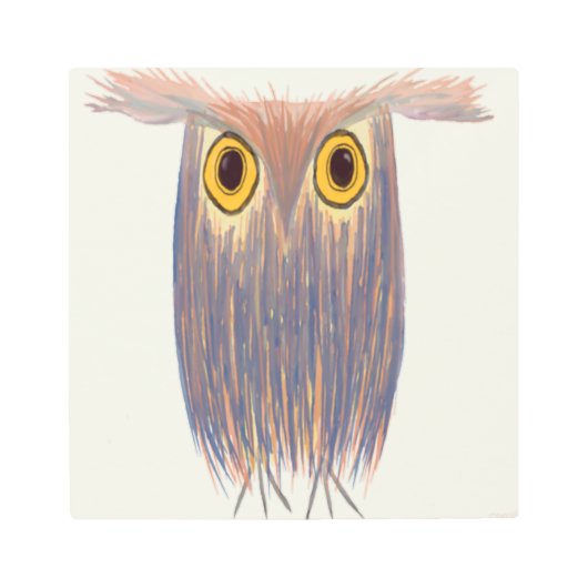 カラフルなフクロウの水彩画 メタルプリント (正面)