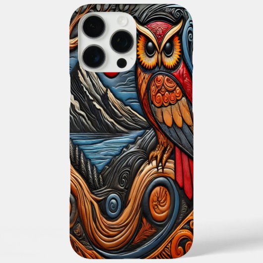 カラフルなフクロウの芸術 山と太陽の風景 Case-Mate iPhoneケース (裏面)
