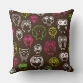 カラフルなフクロウの落書きの背景パターン クッション (裏面)