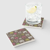 カラフルなフクロウの落書きの背景パターン ストーンコースター (横)