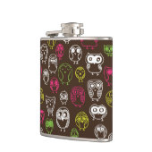 カラフルなフクロウの落書きの背景パターン フラスク (左)