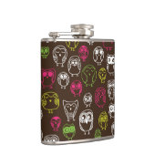 カラフルなフクロウの落書きの背景パターン フラスク (右)