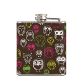 カラフルなフクロウの落書きの背景パターン フラスク (裏面)