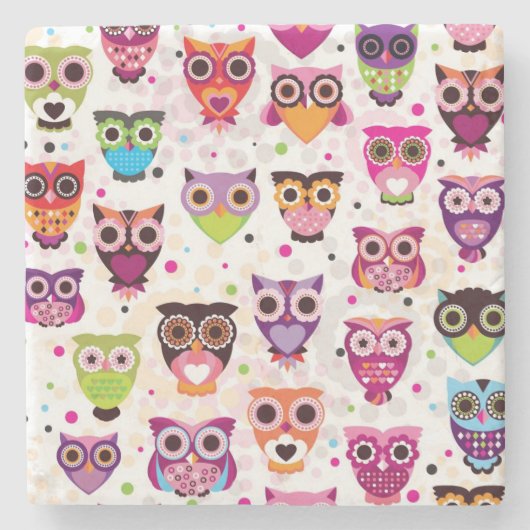 カラフルなフクロウパターン子供への2 ストーンコースター (正面)