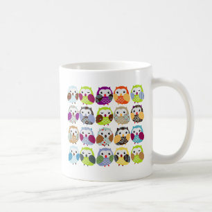 カラフルなフクロウパターン コーヒーマグカップ