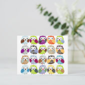 カラフルなフクロウパターン ポストカード (スタンド正面)