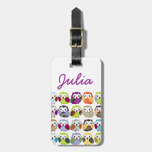 カラフルなフクロウパターン ラゲッジタグ (正面縦)