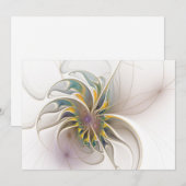 カラフルなフラクタルオーナメント。抽象的な花のアート 招待状 (正面/裏面)