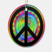 カラフルなフラクタル・カレイドスコープ 黒い平和のシンボル セラミックオーナメント (左)
