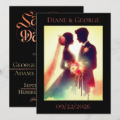 カラフルなフラットなSave The Dateカード セーブザデート (正面/裏面)