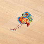 カラフルなフラミンゴの抽象的な筆致の鳥アート アクリル招待状 (レイダウン)