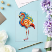 カラフルなフラミンゴの抽象的な筆致の鳥アート アクリル招待状 (インサイチュ (ウェディング))
