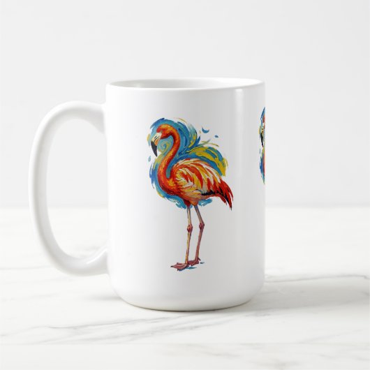 カラフルなフラミンゴの抽象的な筆致の鳥アート コーヒーマグカップ (左)
