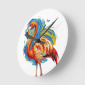 カラフルなフラミンゴ抽象筆致鳥芸術 ラウンド壁時計 (傾斜)
