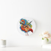カラフルなフラミンゴ抽象筆致鳥芸術 ラウンド壁時計 (ホーム)