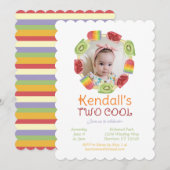 カラフルなフルーツポップシクル サマーセカンドバースデー 招待状 (正面/裏面)