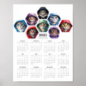 カラフルなフードを着た猫の水彩アートカレンダー ポスター (正面)