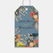 カラフルなブルーの花柄ボヘミアンスタイル ギフトタグ (正面)