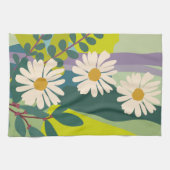 カラフルなブロックで咲くダイジーの花 キッチンタオル (横)