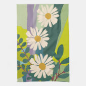 カラフルなブロックで咲くダイジーの花 キッチンタオル (縦)