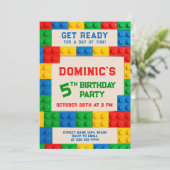 カラフルなブロックを使った子供の誕生日パーティー 招待状 (スタンド正面)