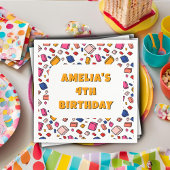 カラフルなブロックレンガ模様の描画子供の誕生日 スタンダードカクテルナプキン