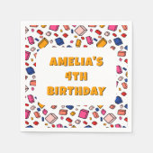 カラフルなブロックレンガ模様の描画子供の誕生日 スタンダードカクテルナプキン (正面)