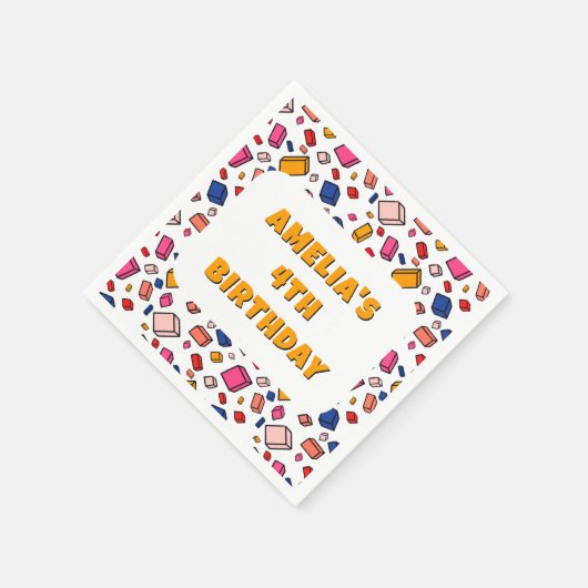 カラフルなブロックレンガ模様の描画子供の誕生日 スタンダードカクテルナプキン (角)