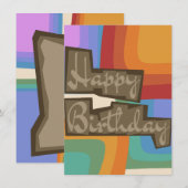 カラフルなブロック状の70年代の誕生日カード 招待状 (正面/裏面)
