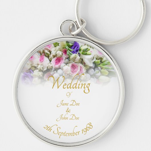 カラフルなブーケを持つ花嫁の結婚祝いギフト キーホルダー (正面)