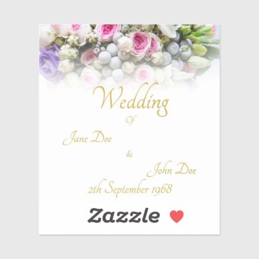 カラフルなブーケを持つ花嫁の結婚祝いギフト シール (シート)
