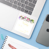 カラフルなブーケを持つ花嫁の結婚祝いギフト シール (ノートパソコンとiPhone)