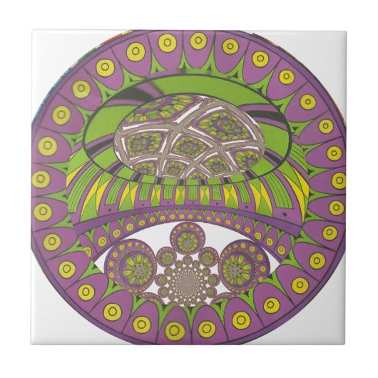 カラフルなプラムイエローレース装飾エスニックパターン タイル (正面)