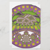 カラフルなプラム黄色のレースの装飾的な民族の軽い音 便箋 (正面/裏面)