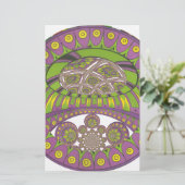 カラフルなプラム黄色のレースの装飾的な民族の軽い音 便箋 (スタンド正面)