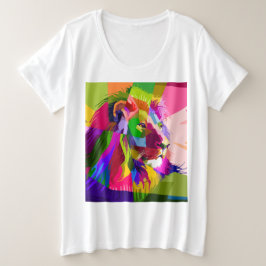 カラフルなプリズムのポップアートデザインのライオン プラスサイズTシャツ