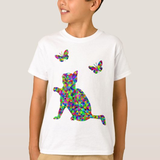 カラフルなプリズム子ネコの遊と蝶 Tシャツ (正面)