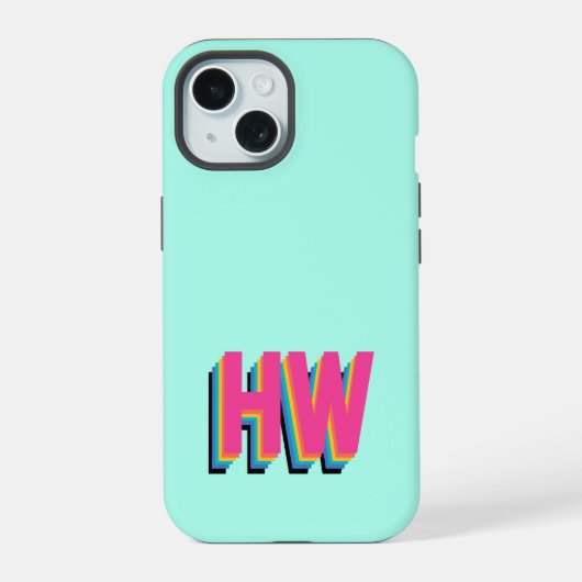 カラフルなプリッピーイニシャルネーム iPhone 15ケース (裏面)