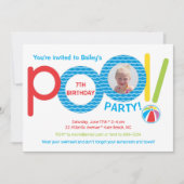 カラフルなプールパーティーの子供の写真誕生日パーティー 招待状 (正面)