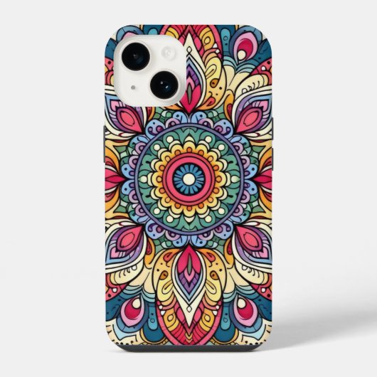 カラフルなベクター抽象マンダラ模様 iPhoneケース (裏面)