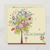 カラフルなベクトルの花の木の至福 招待状 (正面/裏面)